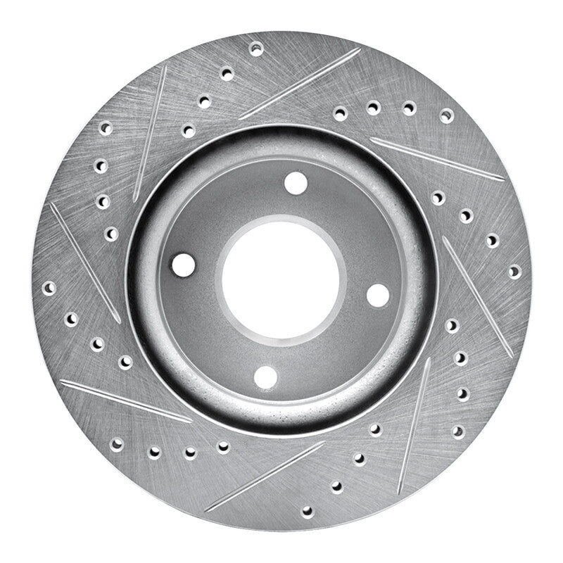 R1 07-14 Nissan CUBE Front Right Drilled & Slotted Silver Brake Rotor