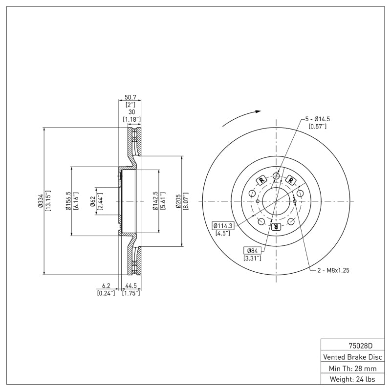 R1 09-11 Lexus GS450H Right Front Brake Rotor