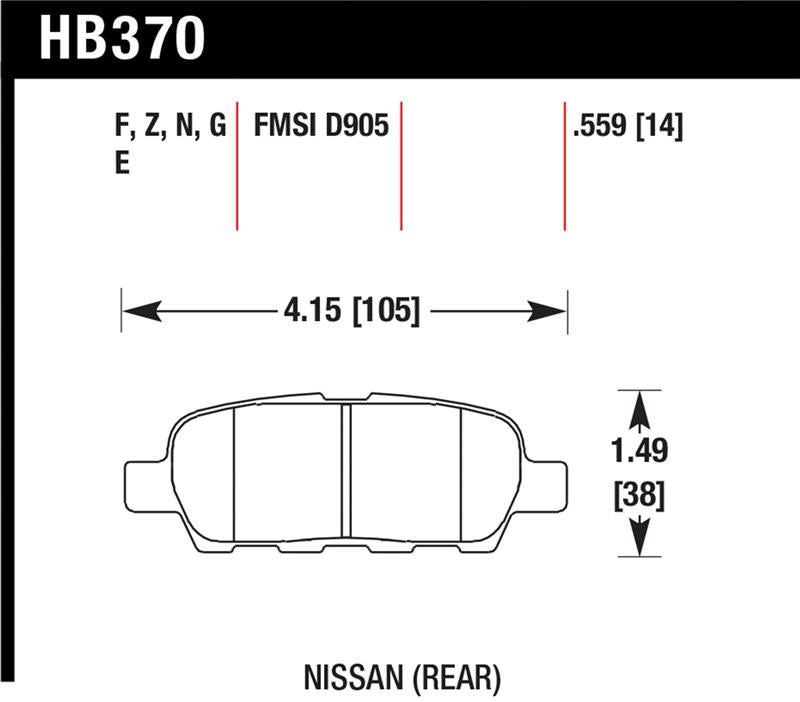 Hawk 03-07 350z / G35 / G35X w/o Brembo Performance Ceramic Street Rear Brake Pads