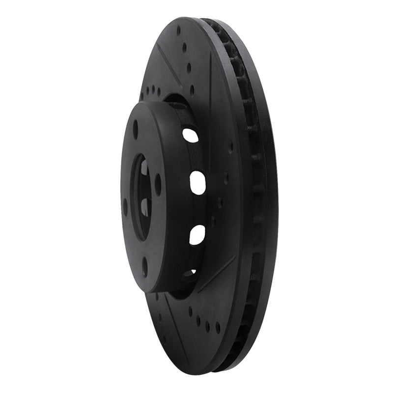 R1 90-91 Audi 90 Quattro Front Right Drilled & Slotted Black Brake Rotor