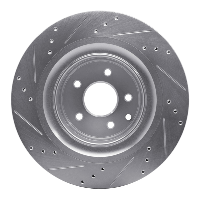 R1 09-20 Nissan 370Z Rear Right Drilled & Slotted Silver Brake Rotor