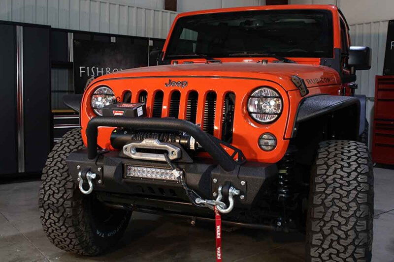 Fishbone Offroad 07-18 Jeep Wrangler JK Frnt Stubby Winch Bumper W/Tube Guard - Blk Txtrd Powdercoat
