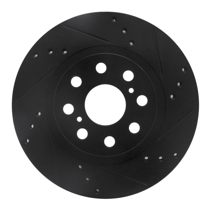 R1 00-05 Toyota MR2 Spyder Rear Right Drilled & Slotted Black Brake Rotor