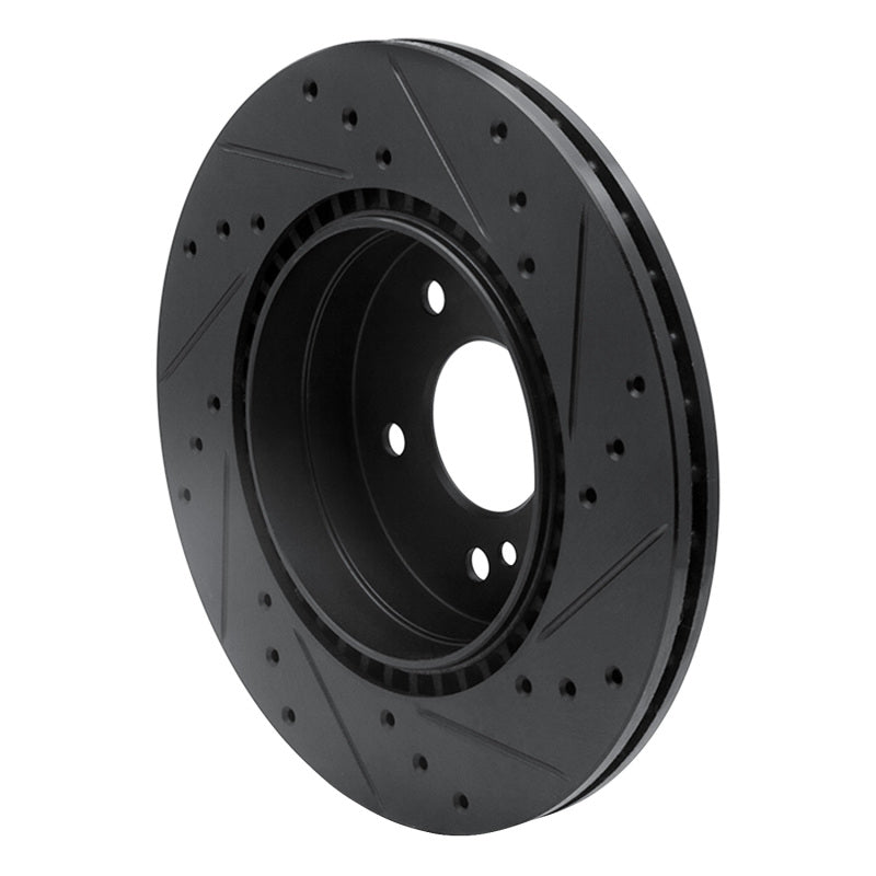 R1 98-09 Chrysler Crossfire Rear Left Drilled & Slotted Black Brake Rotor