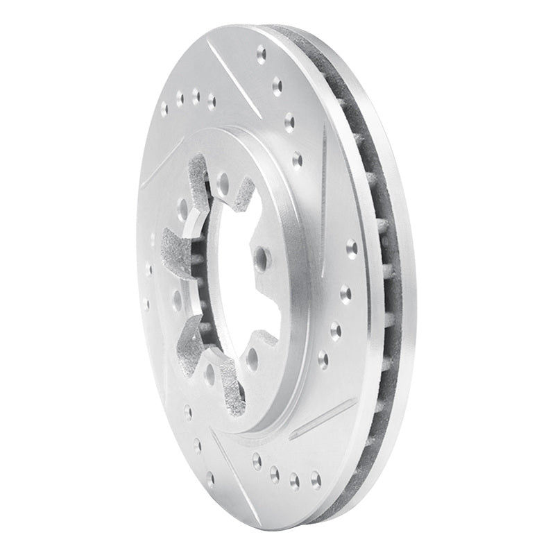 R1 85-12 Nissan D21 Hardbody Pickup HD (6 Cyl) Front Right Drilled & Slotted Silver Brake Rotor