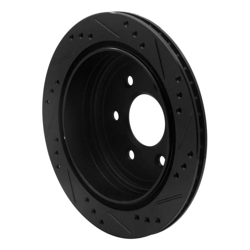 R1 05-25 Nissan Frontier Rear Left Drilled & Slotted Black Brake Rotor