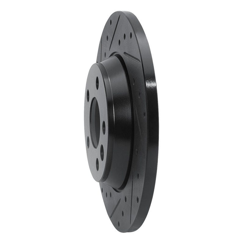 R1 01-03 Volkswagen EuroVan Rear Left Drilled & Slotted Black Brake Rotor