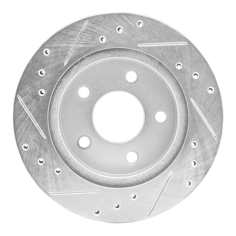 R1 93-98 Ford Thunderbird Rear Right Drilled & Slotted Silver Brake Rotor