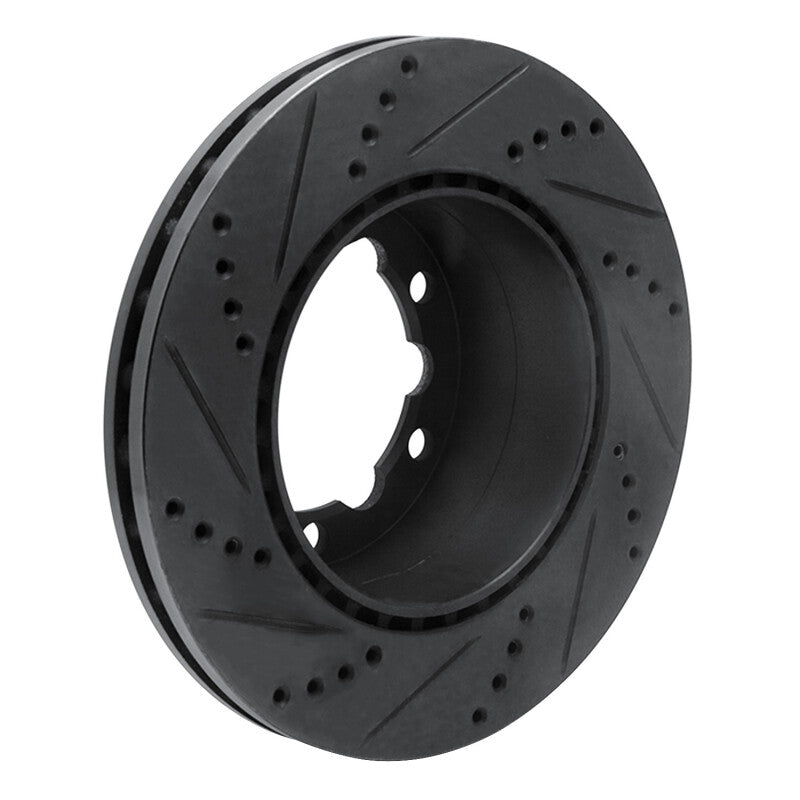 R1 06-25 American Coach Patriot Rear Right Drilled & Slotted Black Brake Rotor