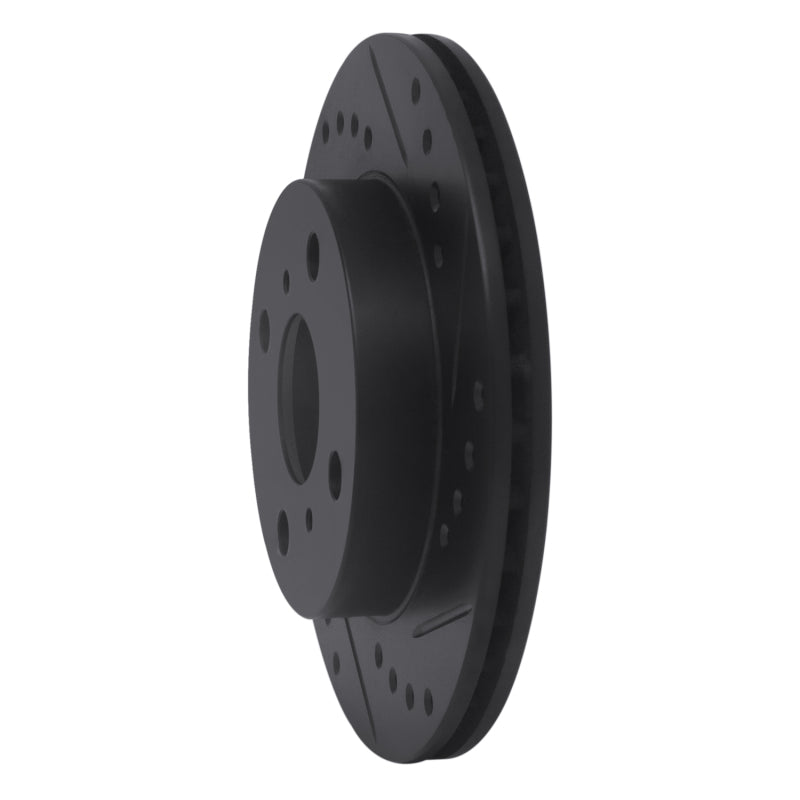 R1 99-05 Toyota Echo Front Right Drilled & Slotted Black Brake Rotor