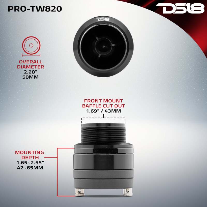 DS18 2.3in High Compression Neodymium Super Bullet Tweeter 100 Watts RMS 1.4in Aluminum VC 4 ohm