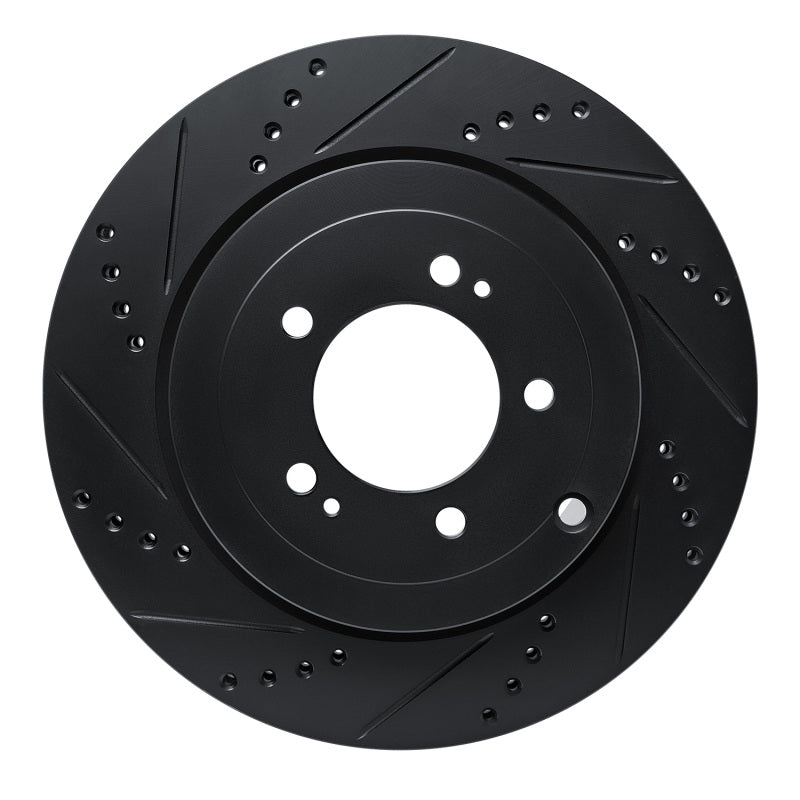 R1 08-15 Mitsubishi Lancer Rear Left Drilled & Slotted Black Brake Rotor