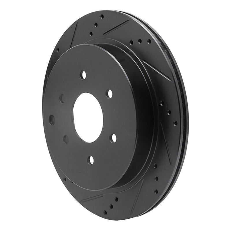 R1 10-24 Infiniti QX56 Rear Left Drilled & Slotted Black Brake Rotor