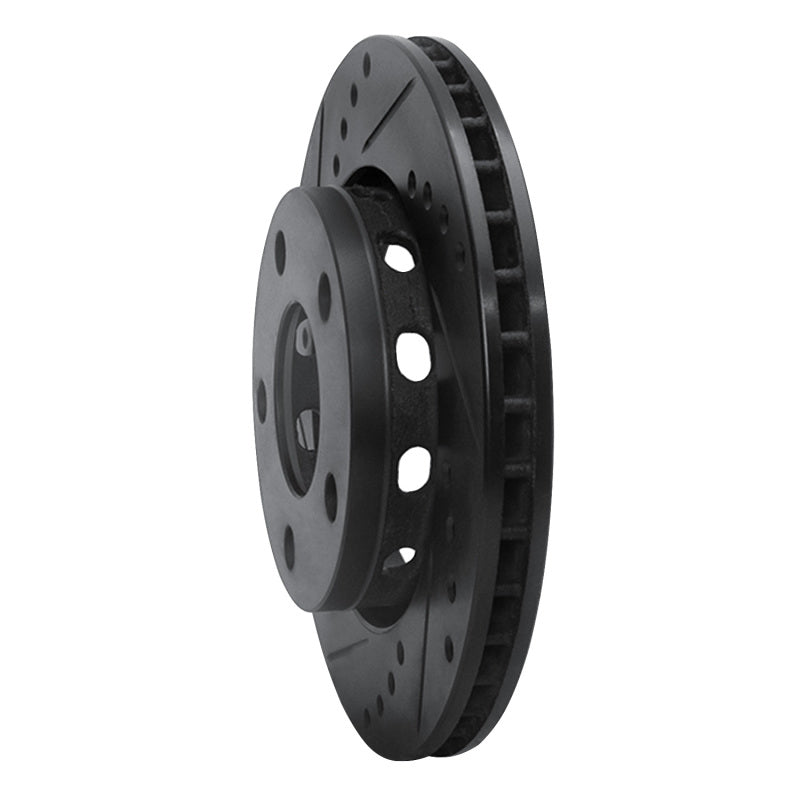 R1 00-02 Audi S4 Rear Left Drilled & Slotted Black Brake Rotor
