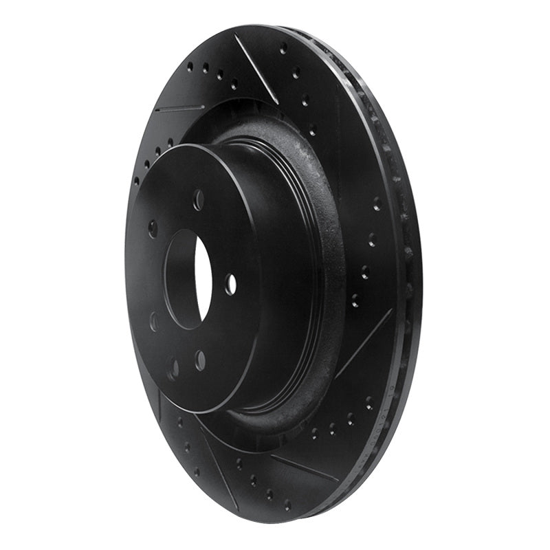 R1 08-25 Infiniti Q60 Rear Right Drilled & Slotted Black Brake Rotor