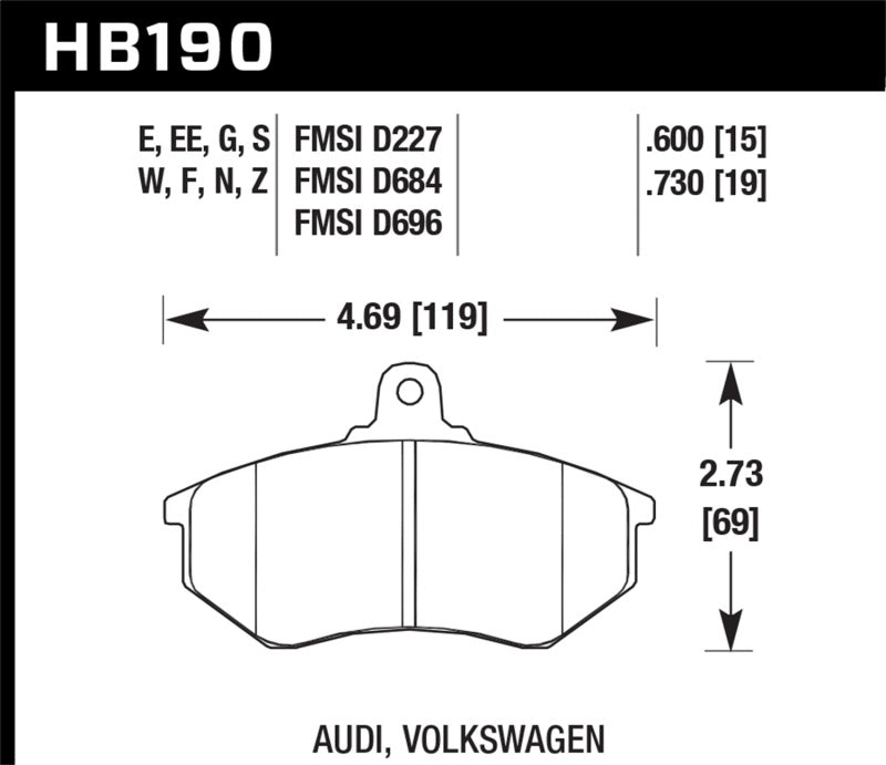 Hawk Audi 5000 S Turbo/4000CS Quattro/Coupe GT / Volkswagen Golf/Jetta/Passat Race Frt Brk 9012