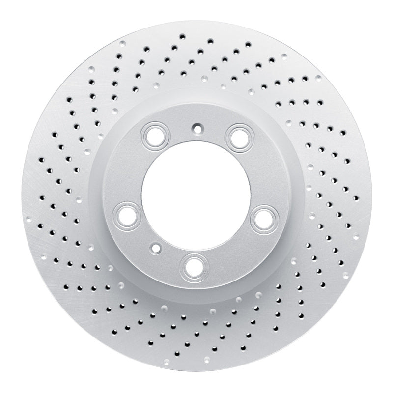 R1 09-23 Porsche Cayman Left Front Drilled GeoSPEC Coated Rotor