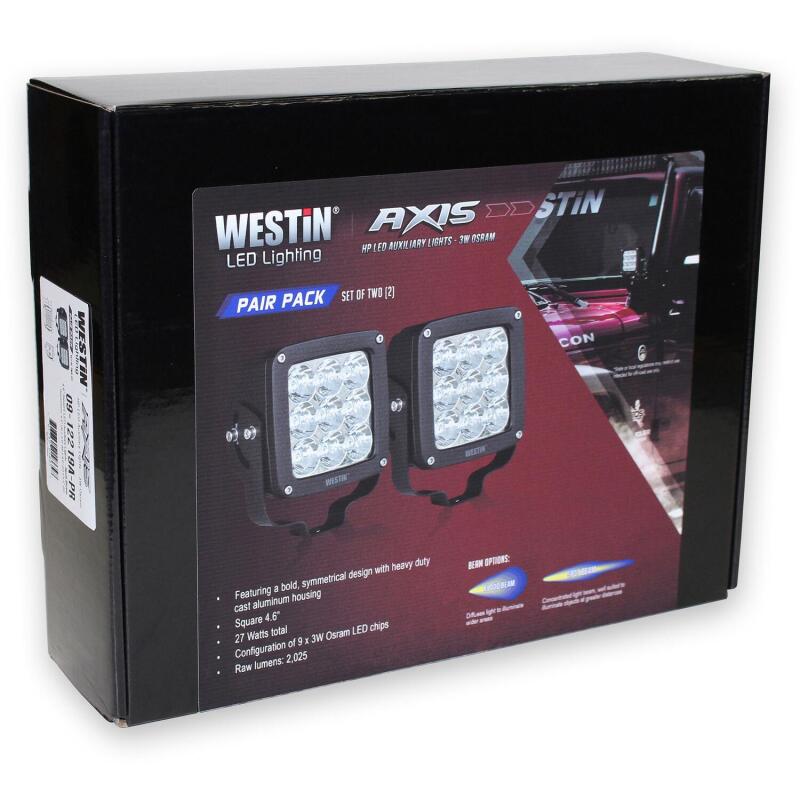 Westin Axis LED Auxiliary Light 4.5 inch x 4.5 inch Square Spot w/3W Osram (Set of 2) - Black