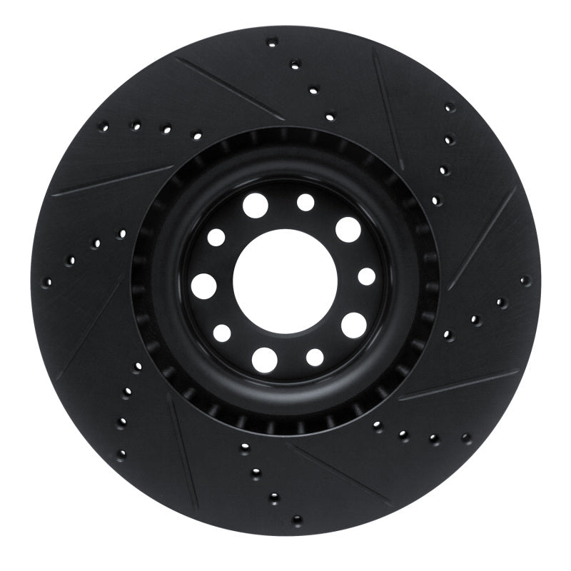 R1 2017-2025 Alfa Romeo Stelvio Front Left Drilled & Slotted Black Brake Rotor