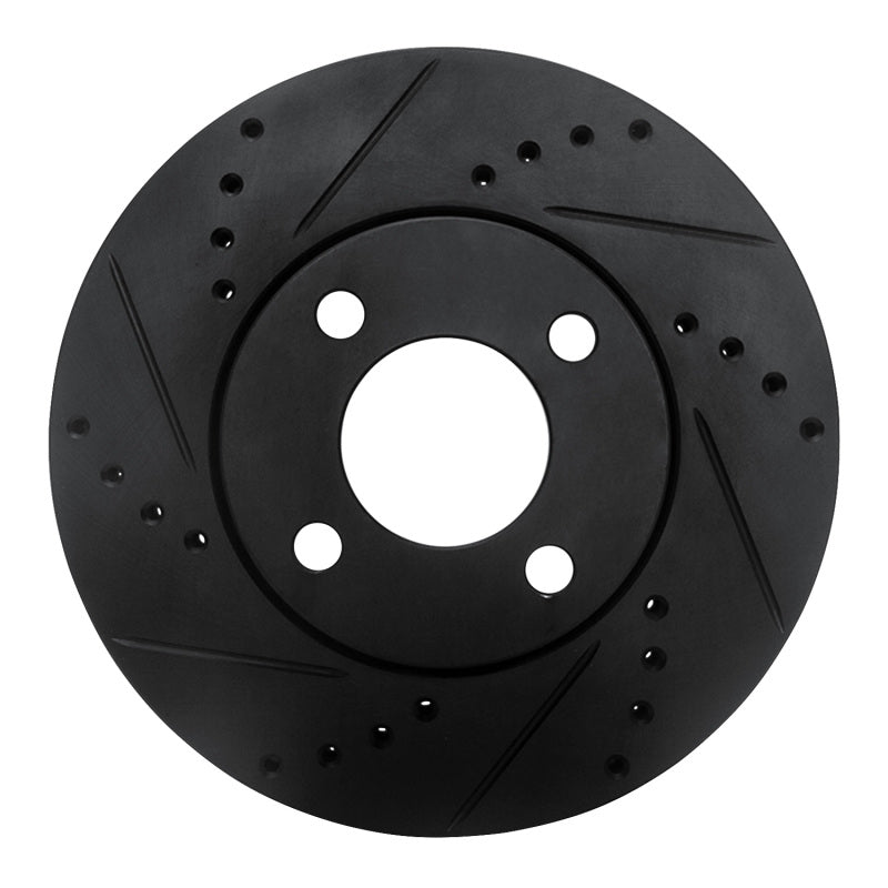 R1 90-91 Audi 90 Quattro Front Left Drilled & Slotted Black Brake Rotor