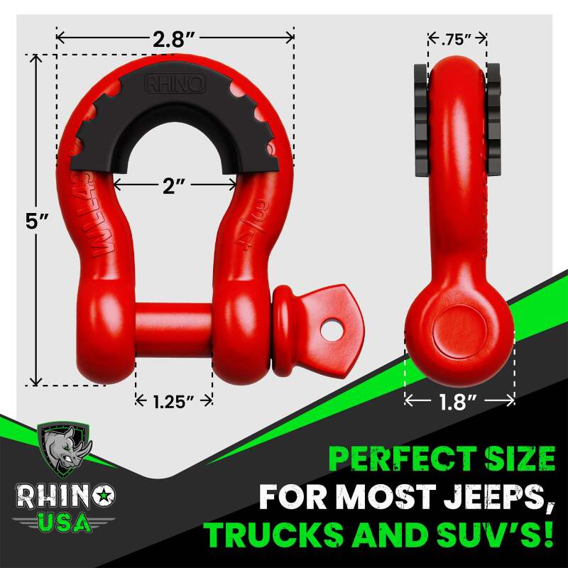 Rhino USA 3/4In D-Ring Shackle Set (2-Pack)(Green)