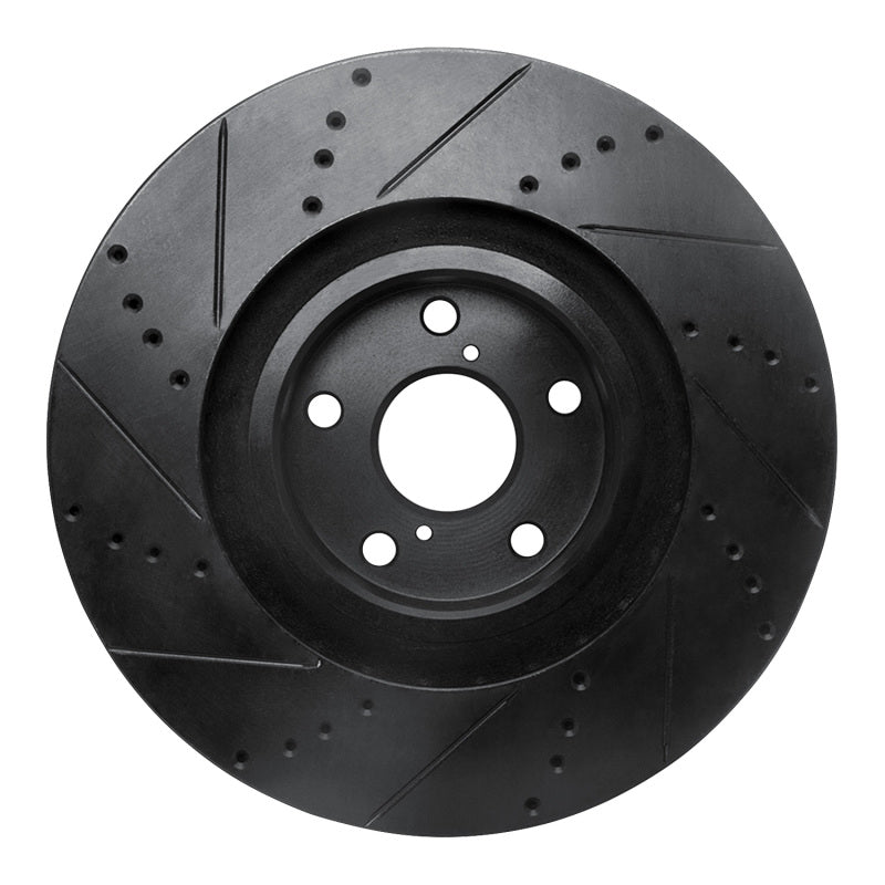 R1 09-11 Lexus GS350 Right Front Drilled & Slotted Black Brake Rotor