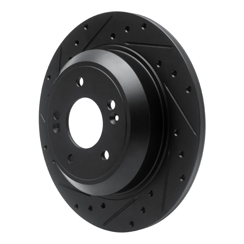 R1 18-23 Genesis G70 Rear Left Drilled & Slotted Black Brake Rotor