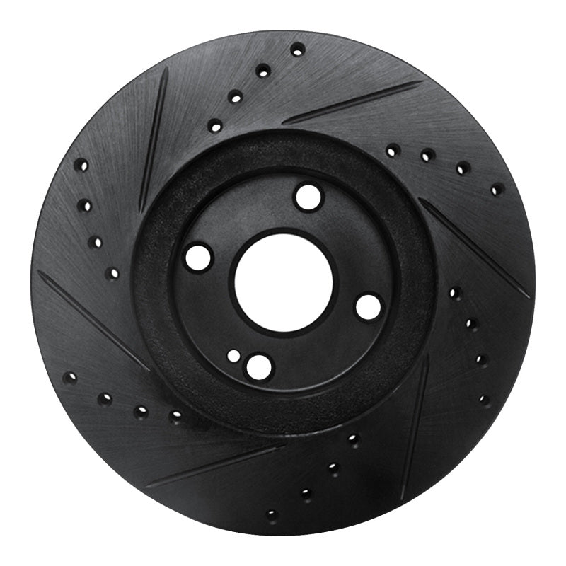 R1 01-05 Mazda Miata Front Right Drilled & Slotted Black Brake Rotor