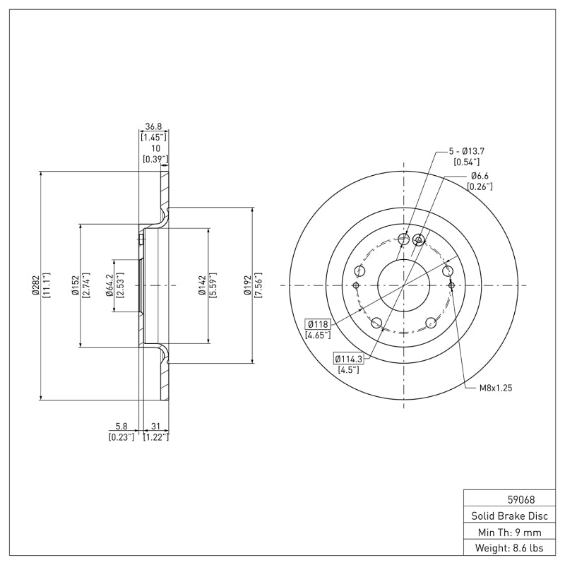 R1 17-20 Honda Civic Coupe Rear Brake Rotor