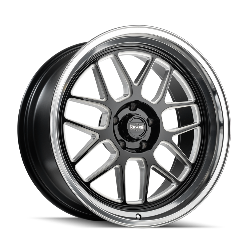 Ridler 611 20x10 / 5x120.65 BP / 0mm Offset / 83.82mm Hub Gls Blk Mill w/ Diamond Cut Lip Wheel