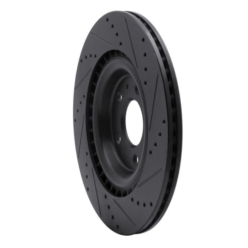 R1 2008-2025 Audi A6 Allroad Rear Left Drilled & Slotted Black Brake Rotor