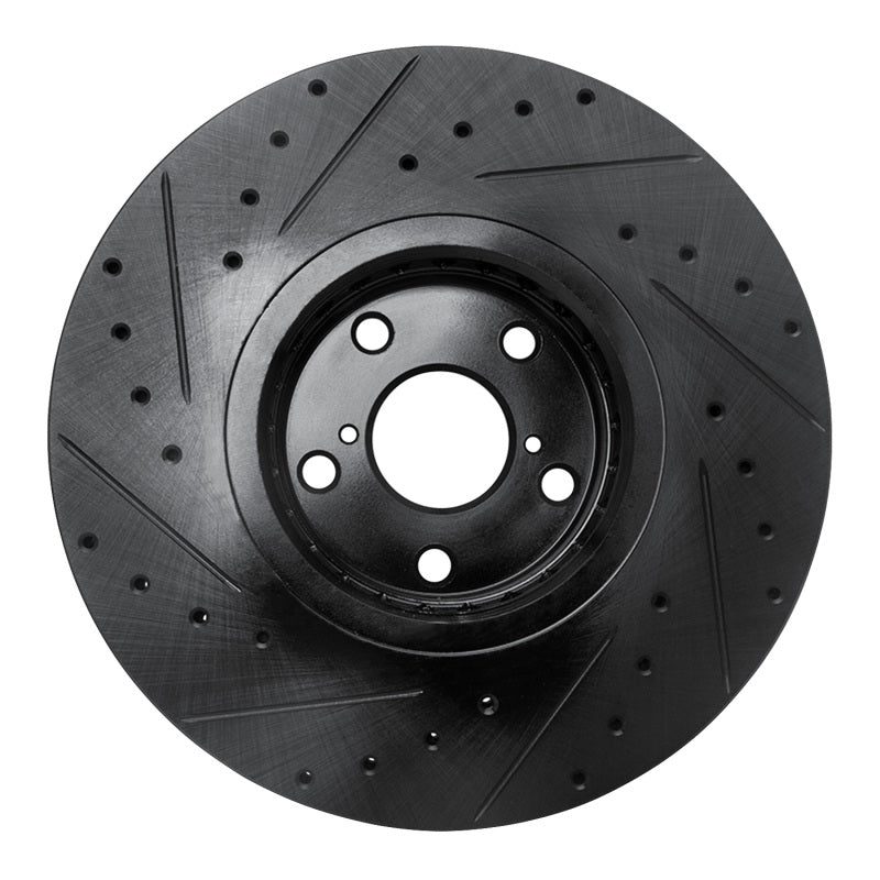 R1 07-11 Lexus GS350 Right Front Drilled & Slotted Black Brake Rotor