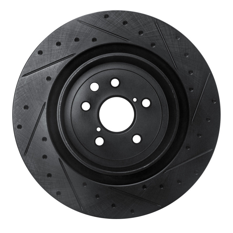 R1 15-22 Lexus GS F Left Rear Drilled & Slotted Black Brake Rotor