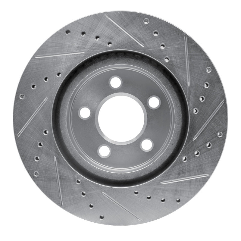 R1 09-23 Dodge Challenger Front Left Drilled & Slotted Silver Brake Rotor