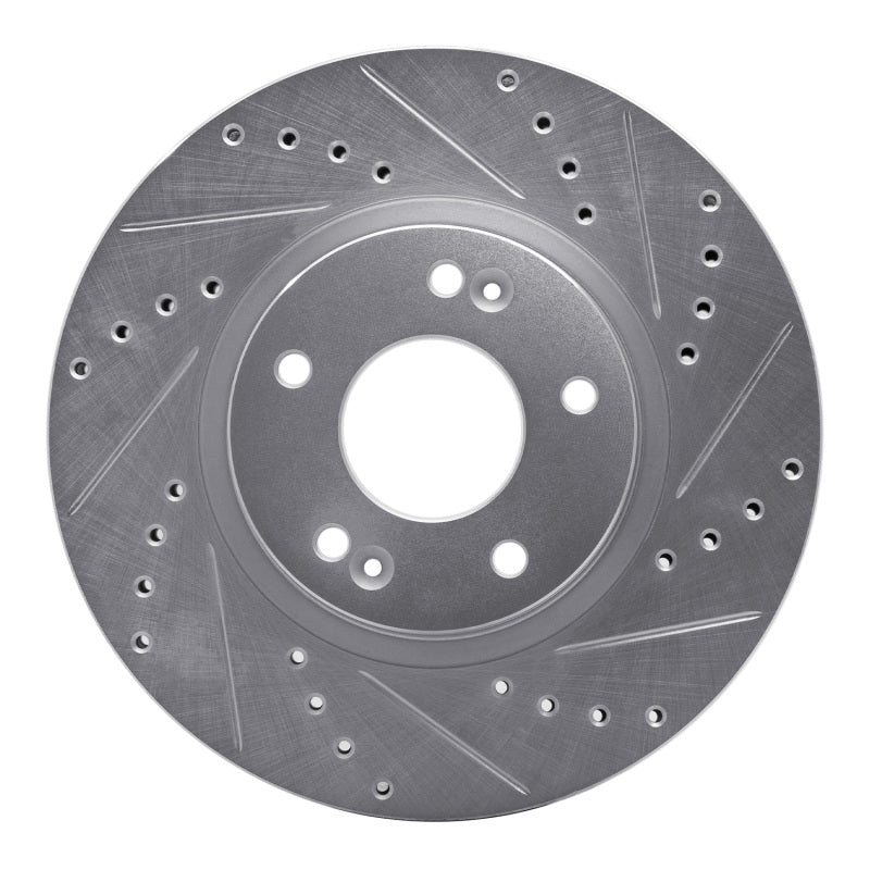R1 2007-2009 Hyundai Santa Fe Front Right Drilled & Slotted Silver Brake Rotor