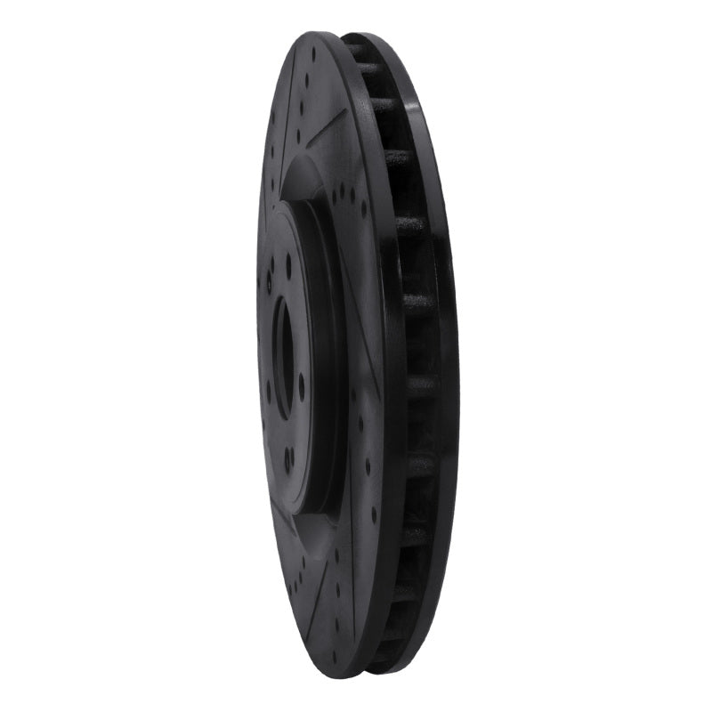 R1 08-15 Mitsubishi Lancer Front Left Drilled & Slotted Black Brake Rotor