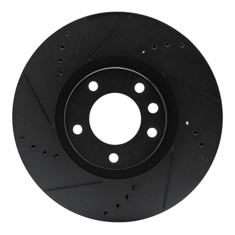 R1 11-18 Porsche Cayenne Right Front Drilled & Slotted Black Brake Rotor