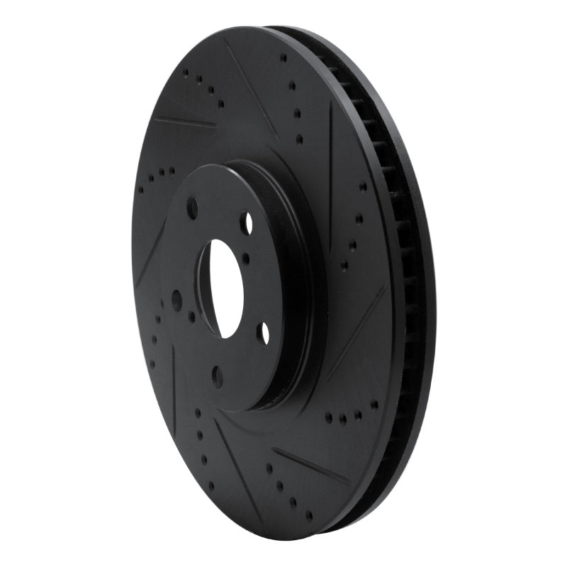 R1 93-98 Toyota Supra Left Front Drilled & Slotted Black Brake Rotor