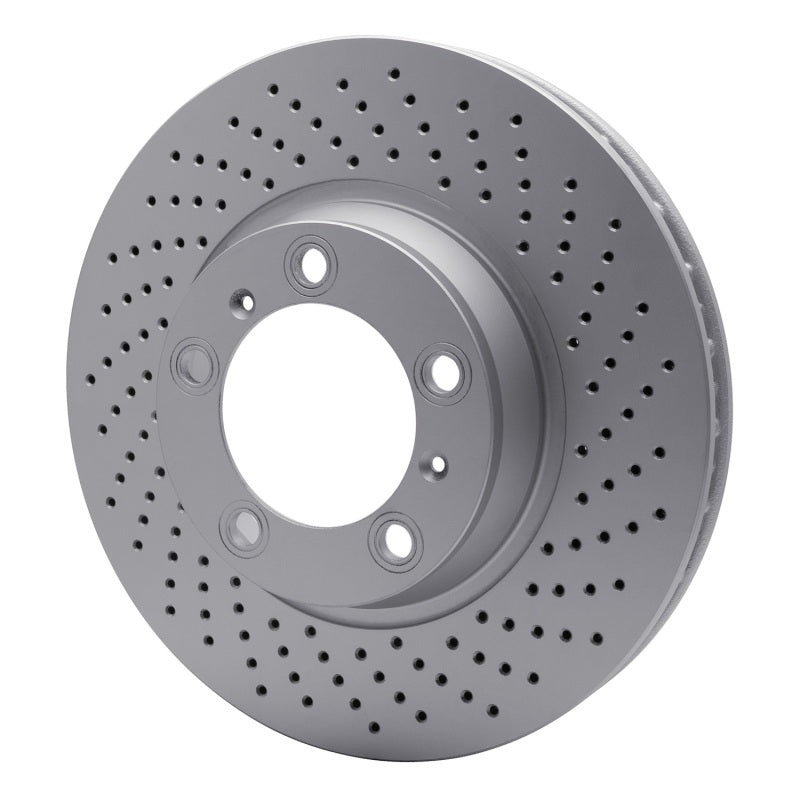 R1 99-23 Porsche 718 Cayman Right Front Drilled GeoSPEC Coated Rotor