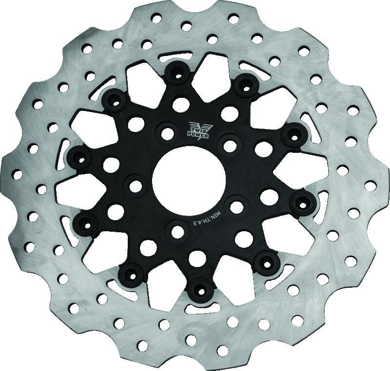 Twin Power 08-Up FLH FLT Rear 11.8 Scalloped Floating Rotor Black Mesh