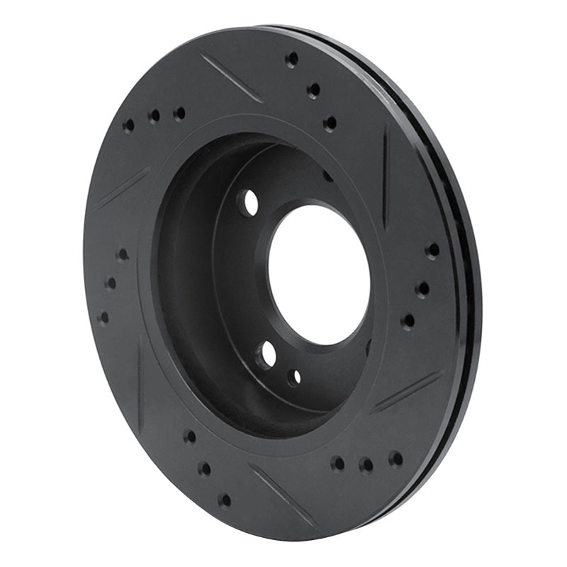 R1 14-15 Mitsubishi Mirage Front Left Drilled & Slotted Black Brake Rotor