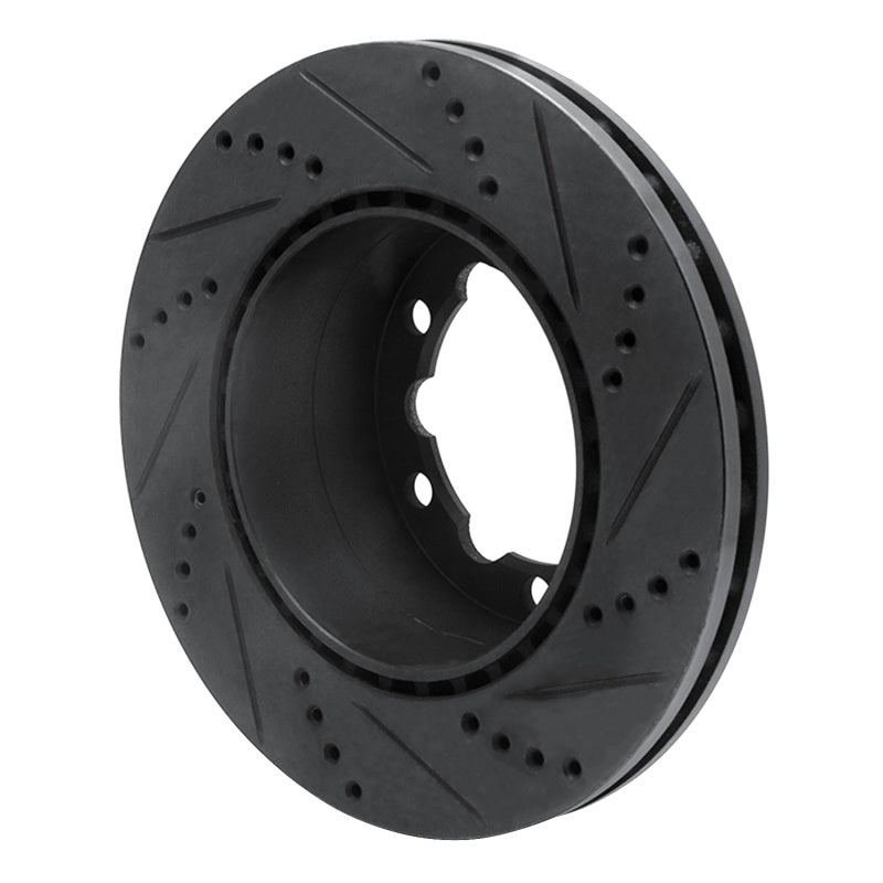 R1 06-25 American Coach Patriot Rear Left Drilled & Slotted Black Brake Rotor