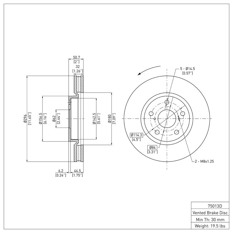 R1 06-15 Lexus IS250 Right Front Brake Rotor