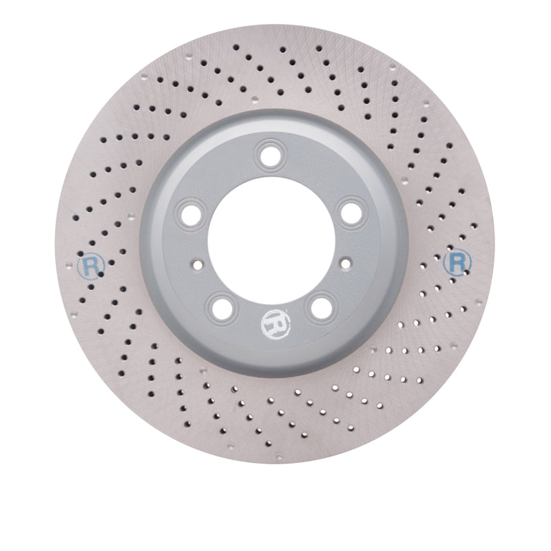 R1 07-13 Porsche 911 Right Front Drilled Carbon Alloy GeoMET Rotor