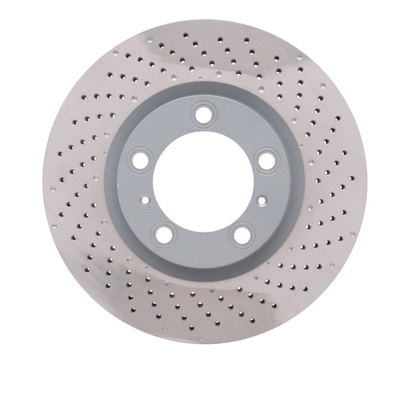 R1 09-23 Porsche 718 Cayman Right Front Drilled Carbon Alloy GeoMET Rotor