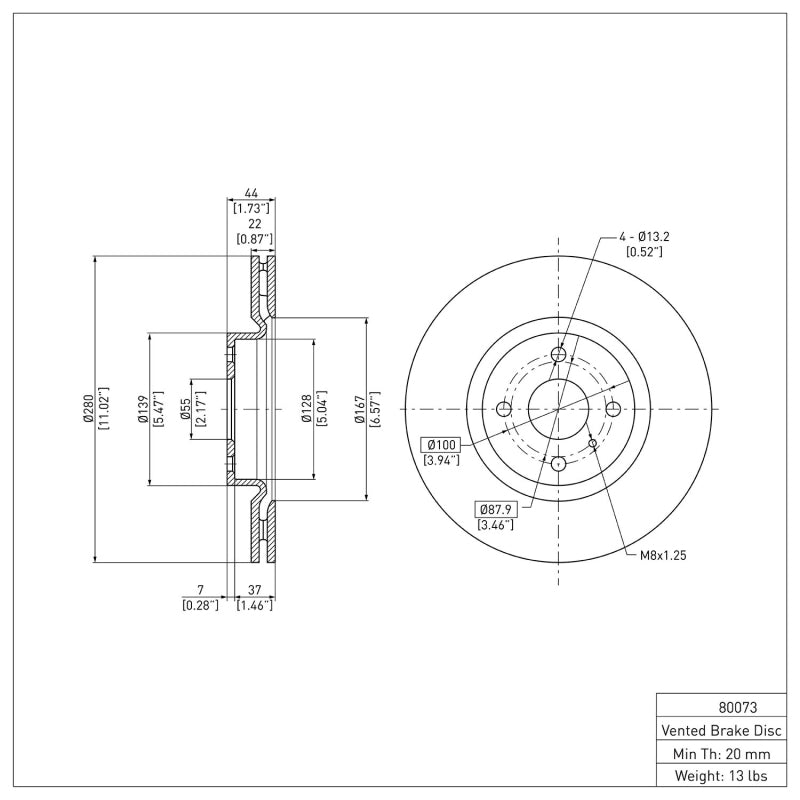 R1 16-25 Fiat 124 Spider Front Brake Rotor