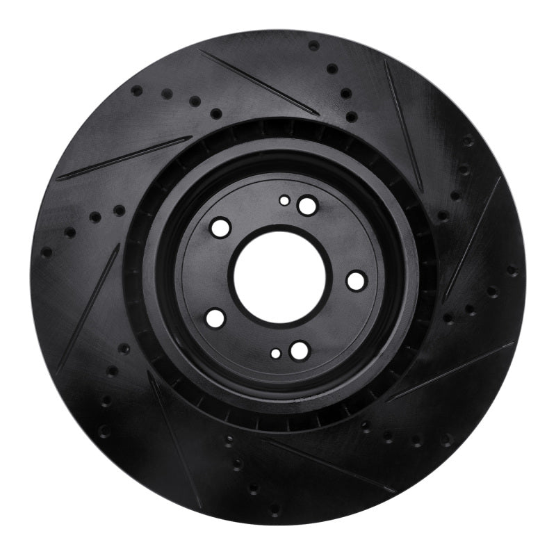 R1 08-15 Mitsubishi Lancer Front Left Drilled & Slotted Black Brake Rotor