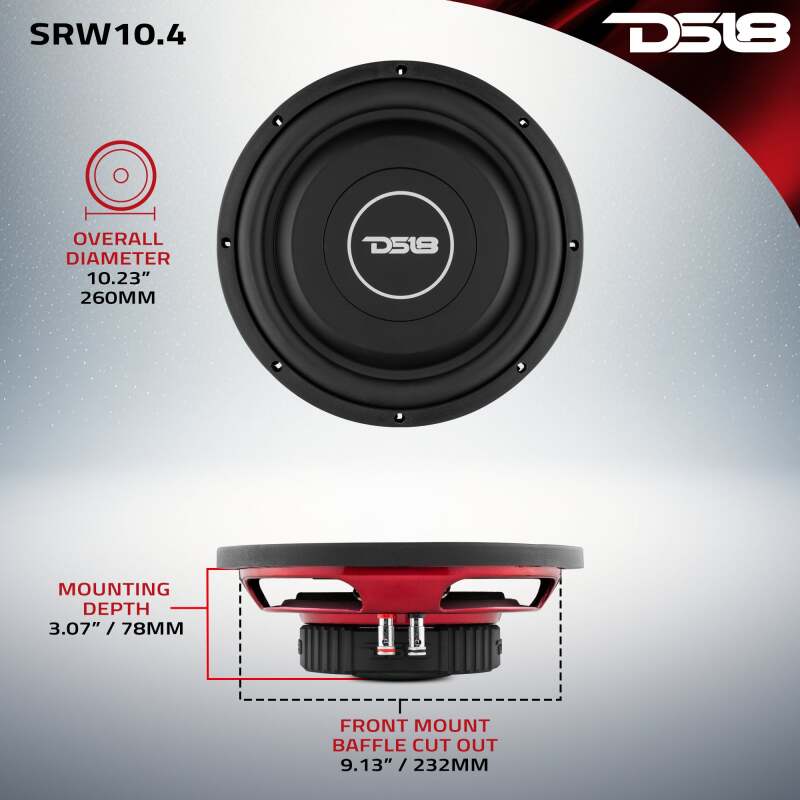 DS18 10in 200 Watts RMS 4 ohm SVC Shallow Mount Subwoofer