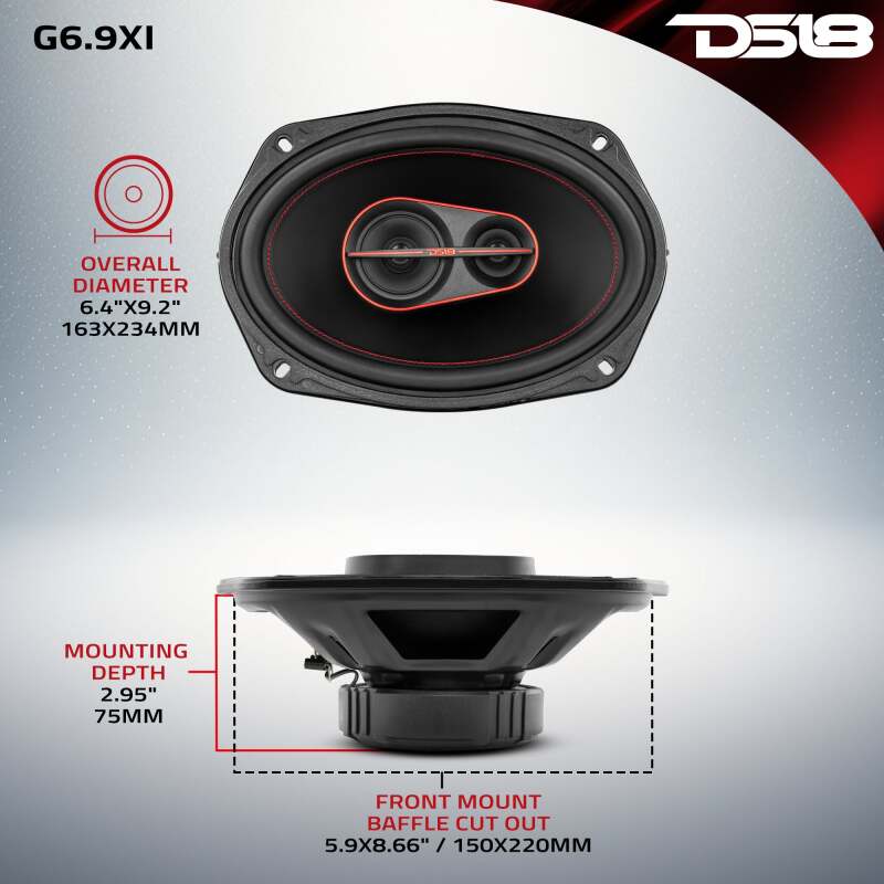 DS18 6x9in 60 Watts RMS 4 ohm 3-Way Coaxial Speaker System Universal Fit