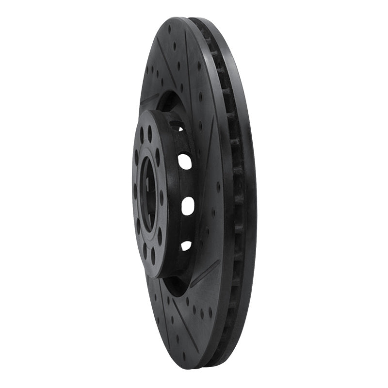 R1 97-06 Audi A4 Quattro Front Right Drilled & Slotted Black Brake Rotor